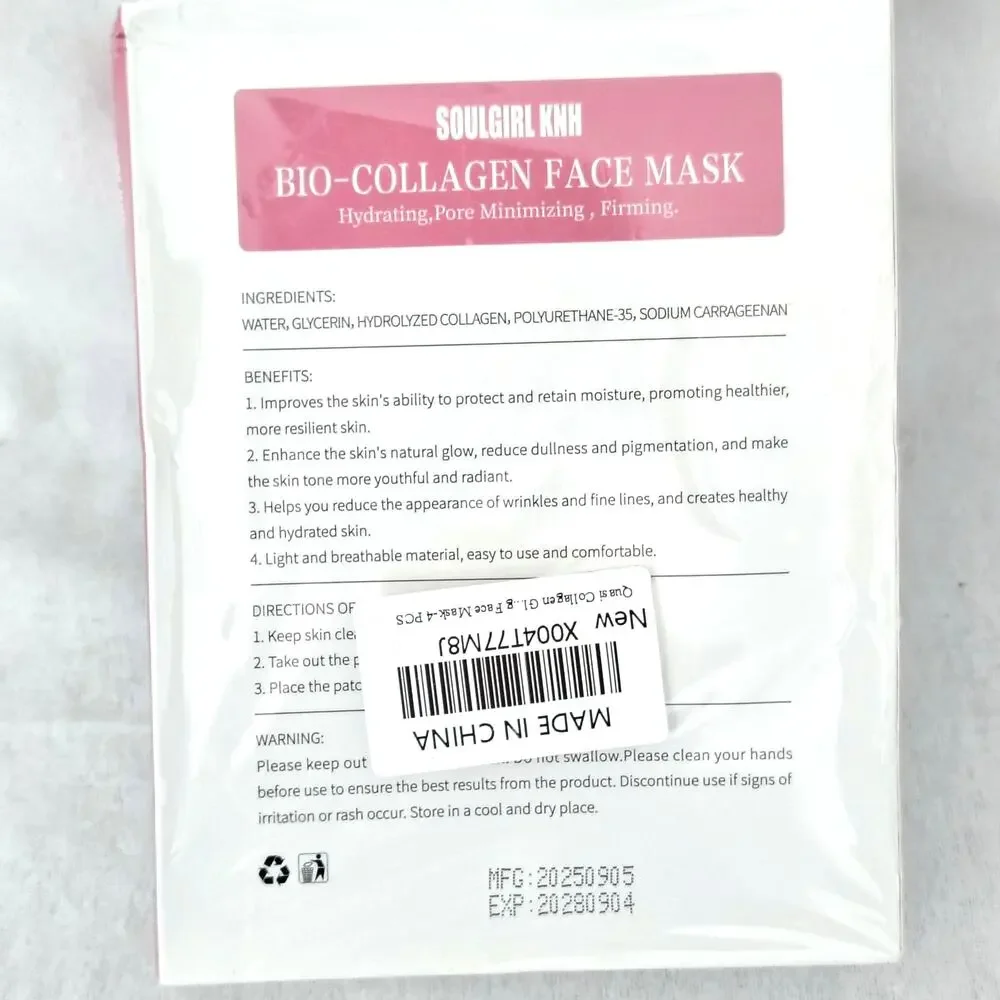 SoulGirl KNH Bio-Collagen Face Mask hydrating Pore Minimize Firming 4 pack NEW